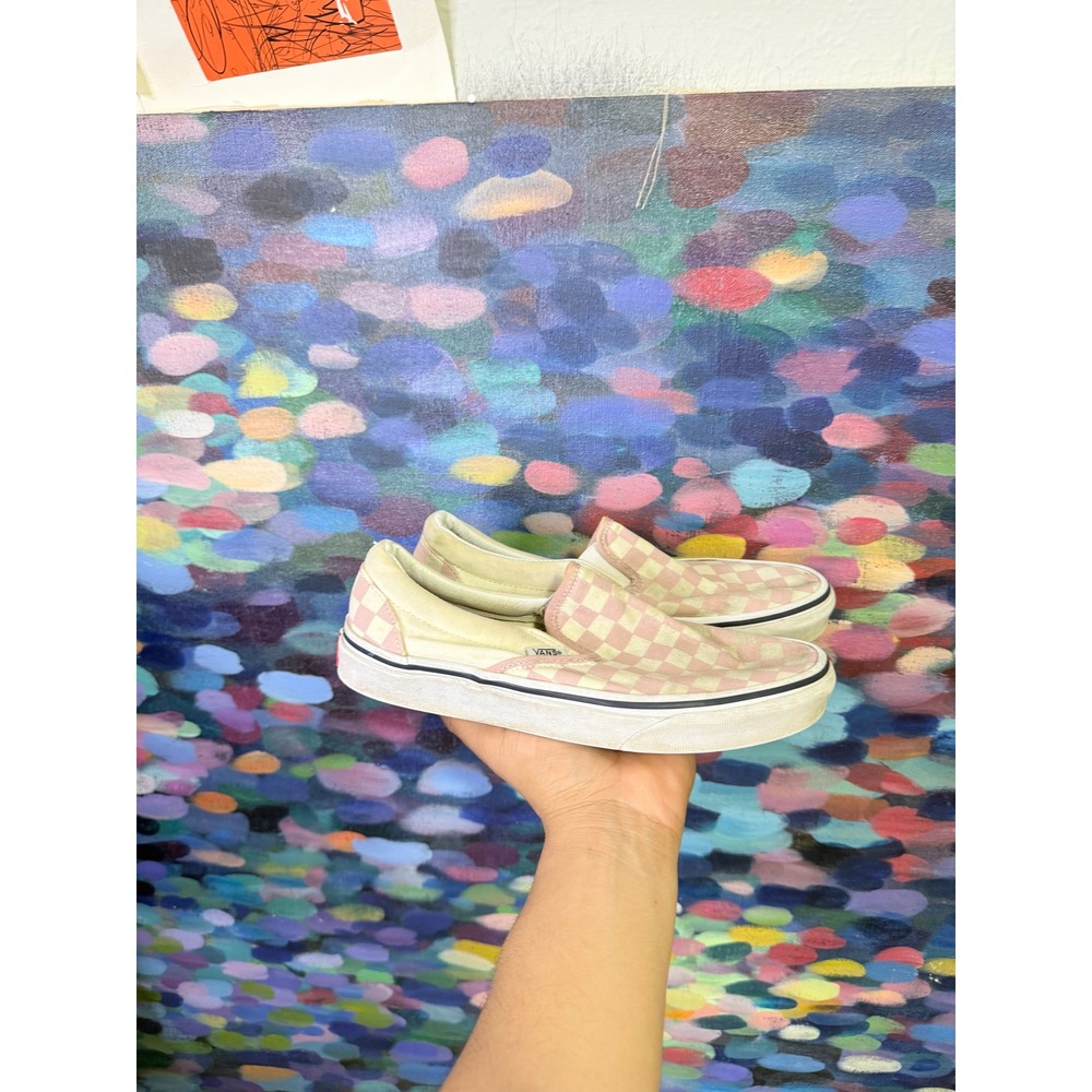 Vans Classic Slip-On Pink Checkerboard Canvas Sneakers Mens 6 Womens 7.5